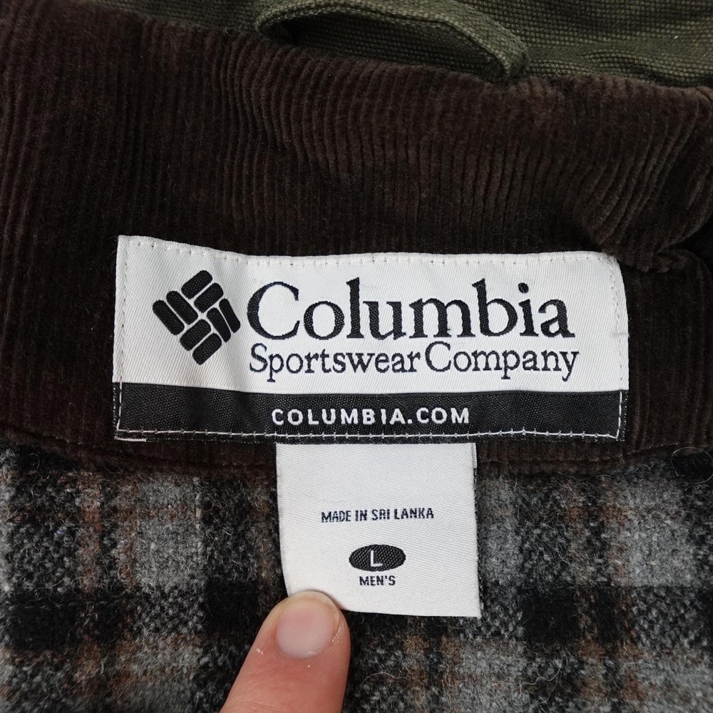 Columbia Jacket Mens Large Olive Canvas Field Barn Coat Corduroy Collar Flannel - Picture 6 of 12
